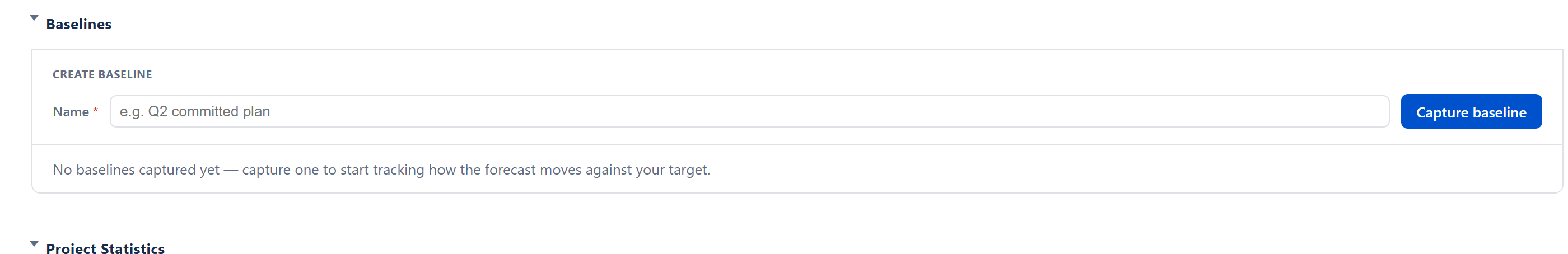 Baselines section — capture bar, the period picker (All Time, Weekly, Biweekly, Monthly, Quarterly, Yearly) with date navigation, the slip-vs-target timeline, and the snapshot table