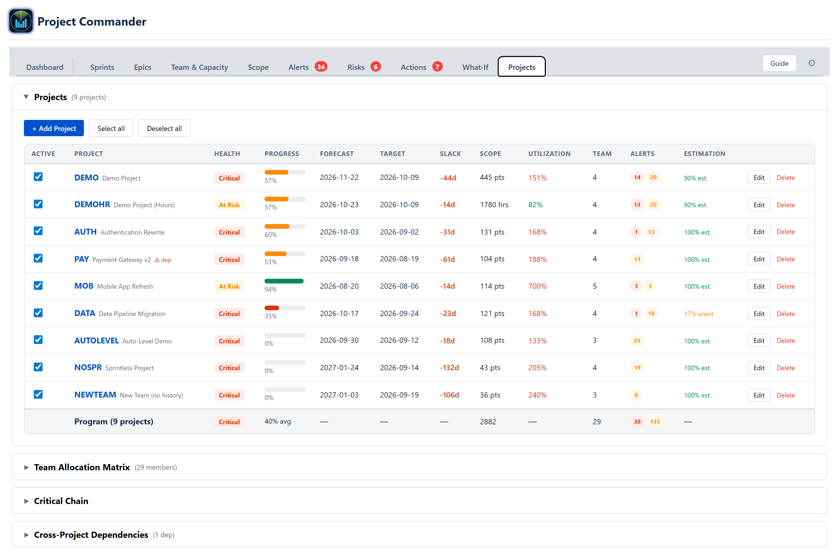 Projects screenshot